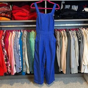 Moon River blue overall back zipper and tie 2 pocket jumpsuit size XS NWT